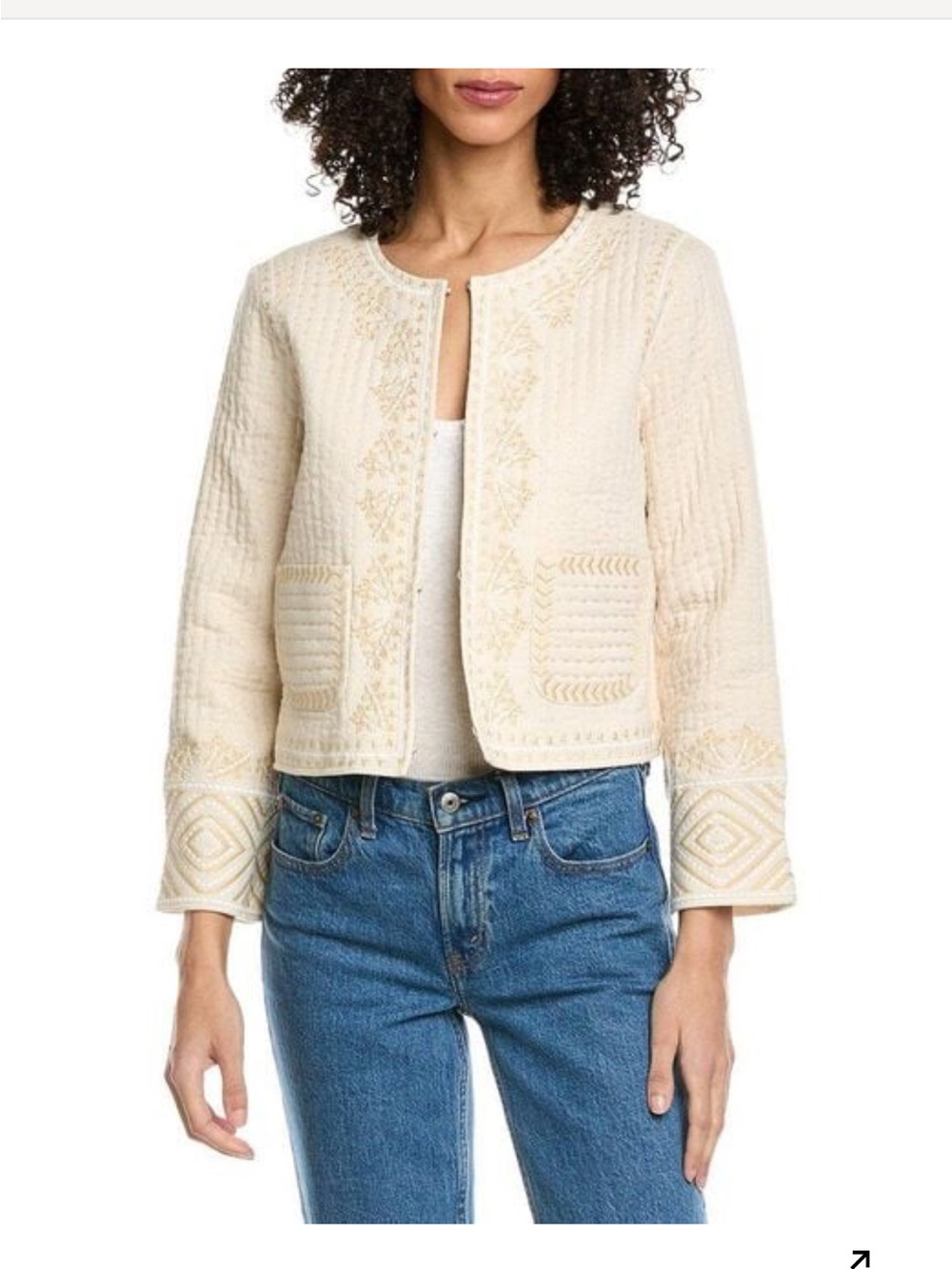 J. McLaughlin Idella Cropped Quilted Embroidered Jacket Blazer M